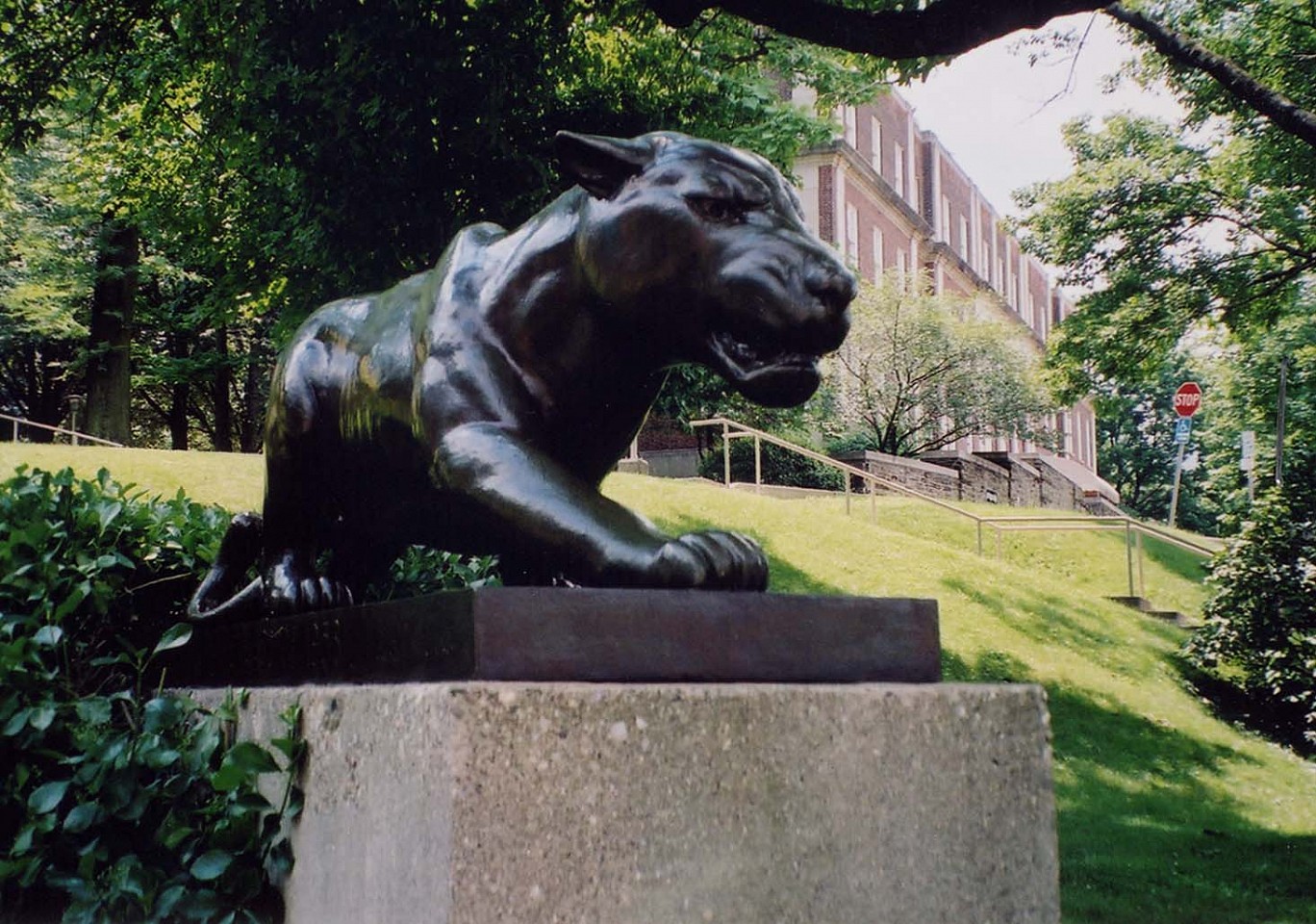 Edgar Zell STEEVER, Stalking Leopard, 1959 ca
bronze, 93 1/2 x 23 in.
Stalking stance of a leopard on concrete base.
2009.01.09
ADDITIONAL INFORMATION: Cast at Beddi-Rassy Foundry, 227 India Street, Brooklyn, NY 11222 (Beddy-Makky Foundry since 1960). There is also a plaster cast of this sculpture in KHCR 303 art storage. Sculpture associated with Lafayette Football.
Credit Line: Lafayette College Art Collection, Easton, PA; Gift of class of 1958